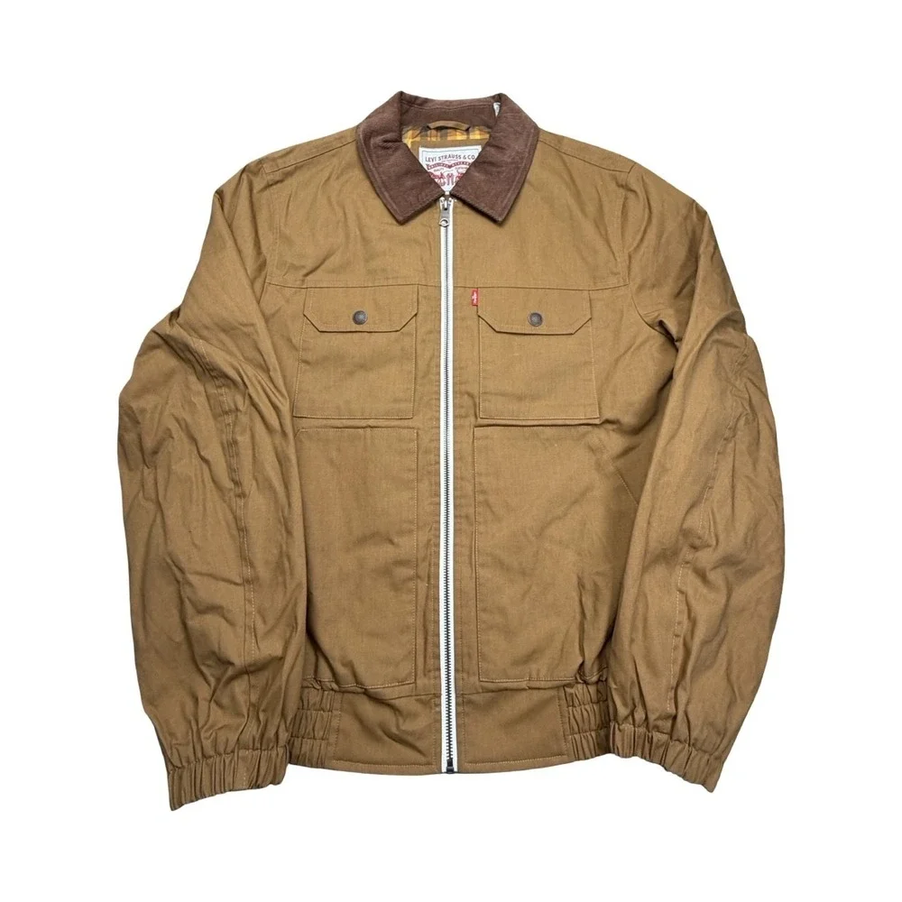 Levis Jacket Mens M Tan Prototype Sample Canvas Corduroy Collar Plaid Lined Zip